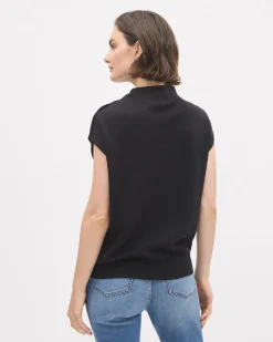 Sleeveless Mock-Neck Sweater with Buttons at Shoulder