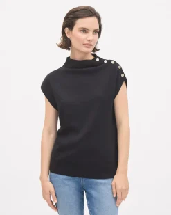 Sleeveless Mock-Neck Sweater with Buttons at Shoulder