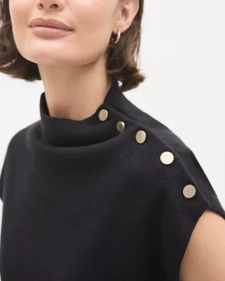 Sleeveless Mock-Neck Sweater with Buttons at Shoulder