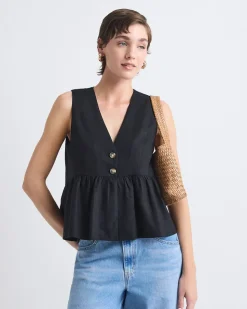 Sleeveless Peplum Blouse with V Neckline