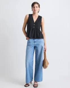 Sleeveless Peplum Blouse with V Neckline