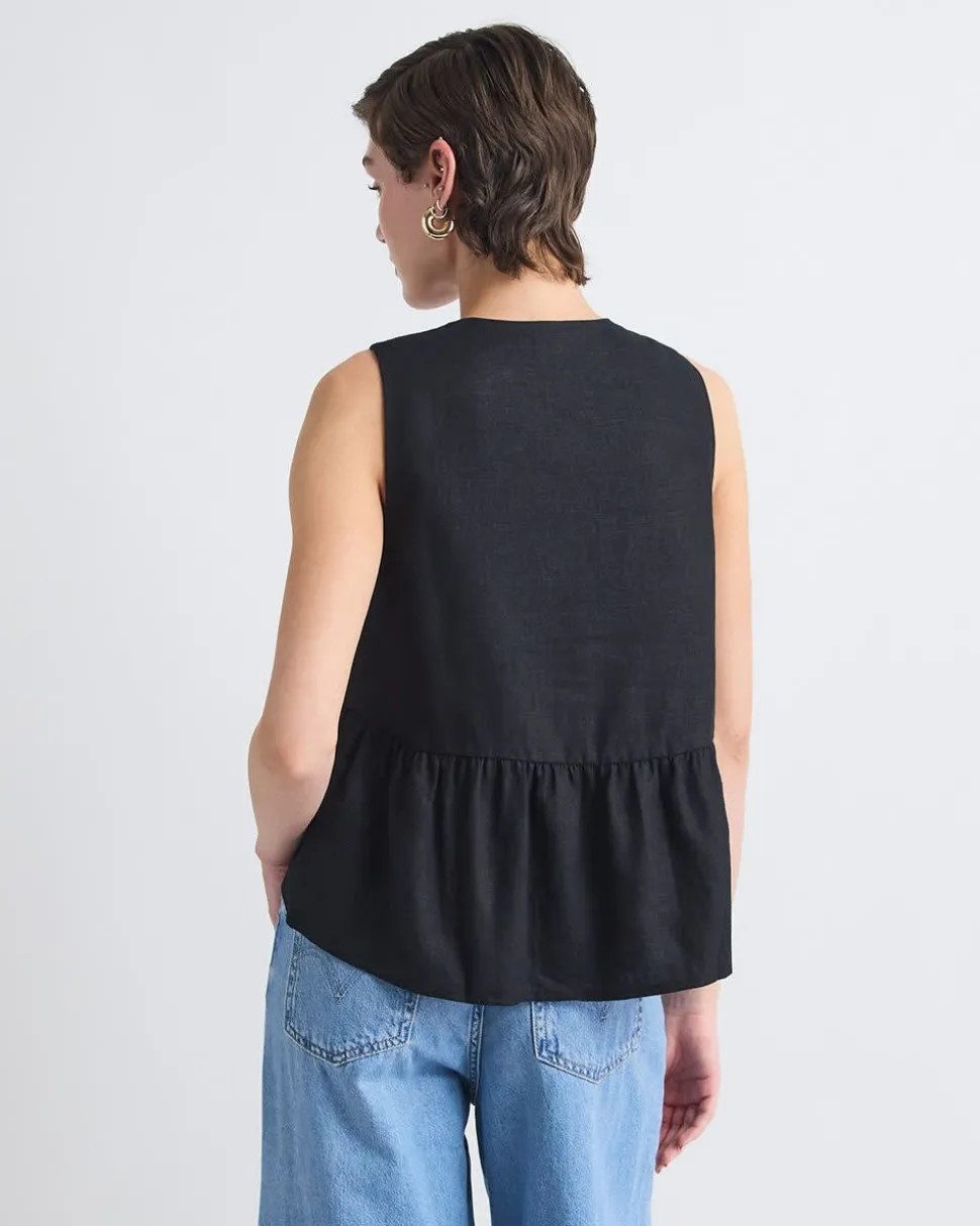 Sleeveless Peplum Blouse with V Neckline