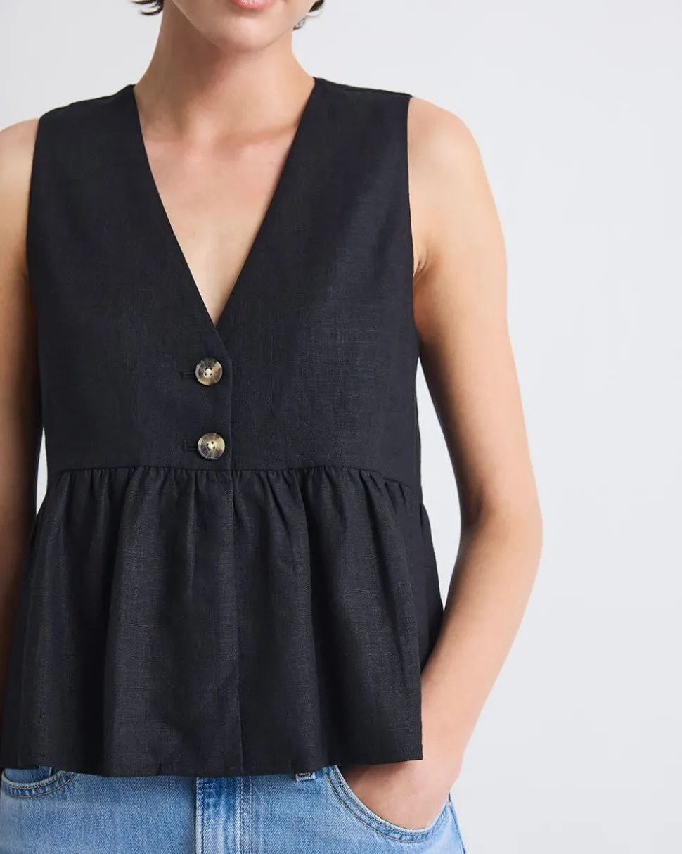 Sleeveless Peplum Blouse with V Neckline