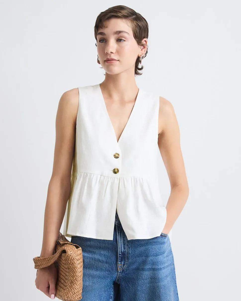 Sleeveless Peplum Blouse with V Neckline