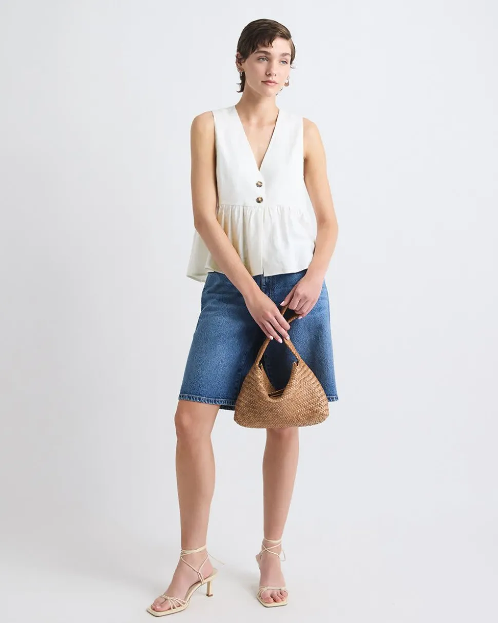 Sleeveless Peplum Blouse with V Neckline