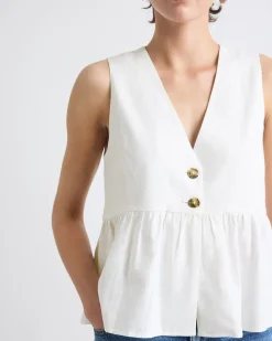 Sleeveless Peplum Blouse with V Neckline