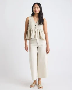 Sleeveless Peplum Blouse with V Neckline