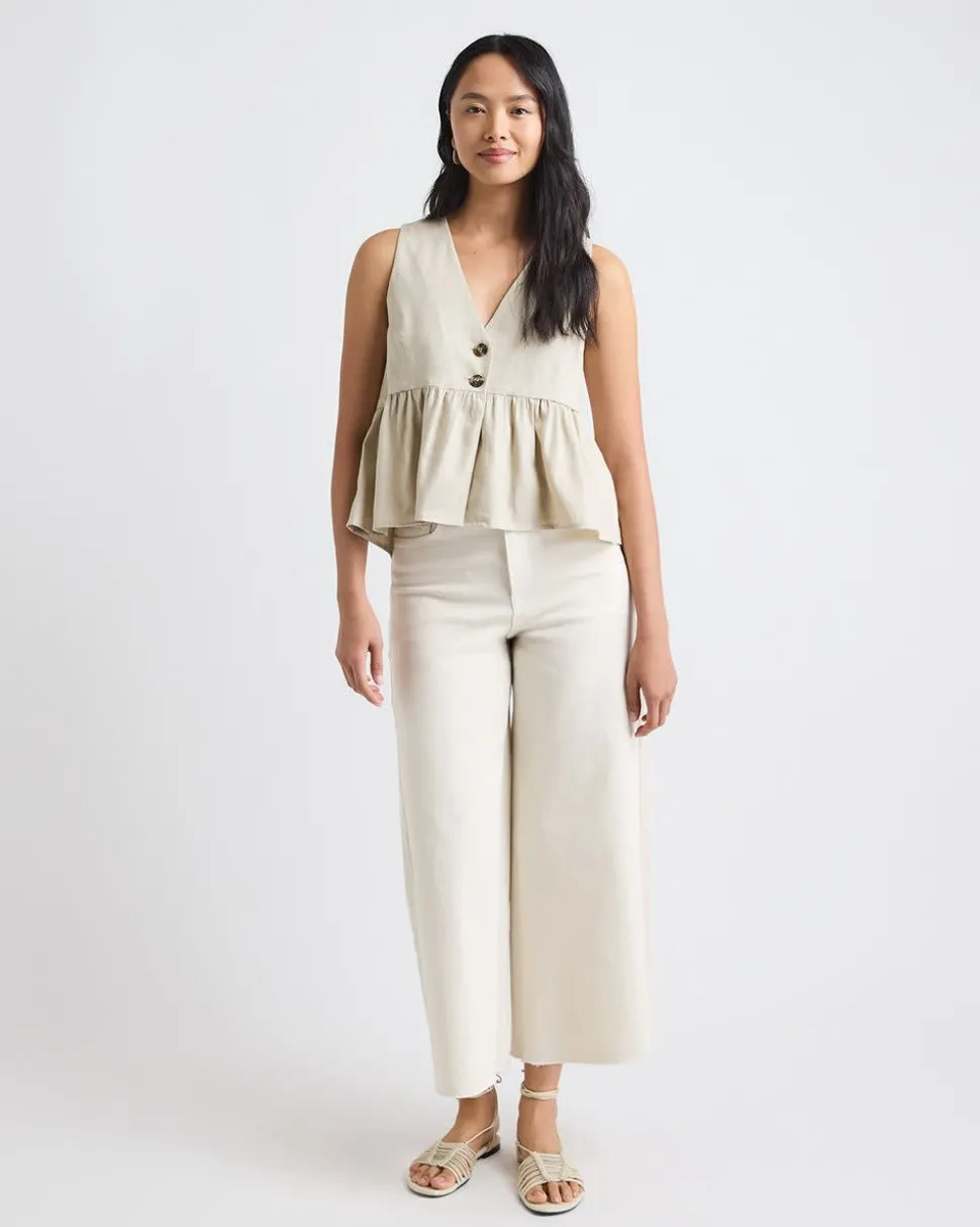 Sleeveless Peplum Blouse with V Neckline