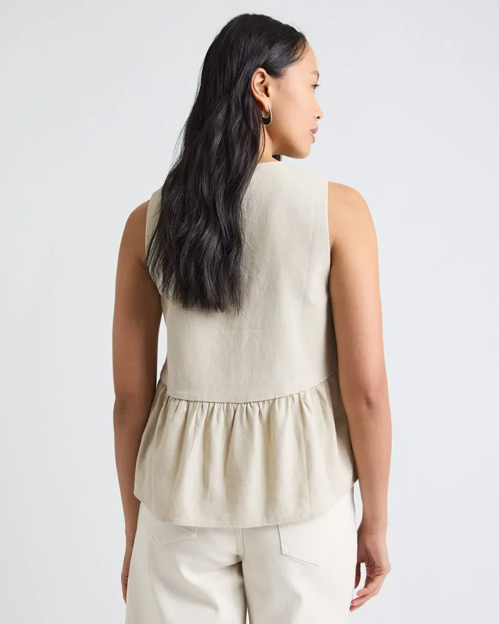 Sleeveless Peplum Blouse with V Neckline