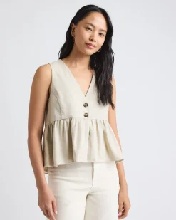 Sleeveless Peplum Blouse with V Neckline