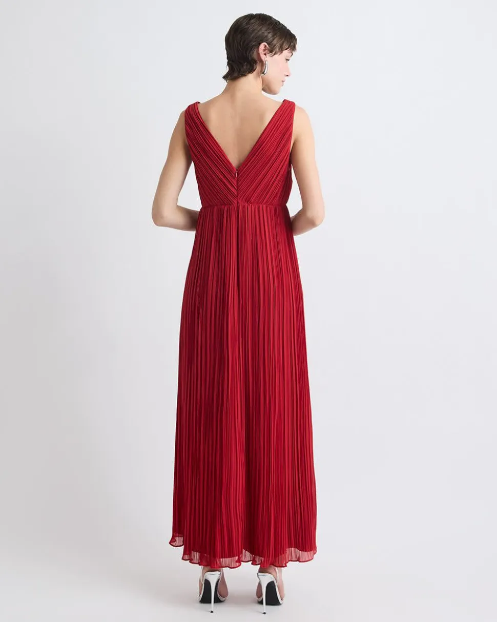 Sleeveless Pleated Chiffon Maxi Dress