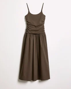 Sleeveless Round-Neck Mix-Media Midi Dress
