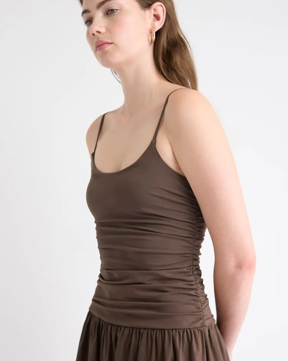 Sleeveless Round-Neck Mix-Media Midi Dress