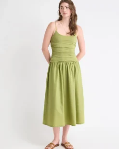Sleeveless Round-Neck Mix-Media Midi Dress