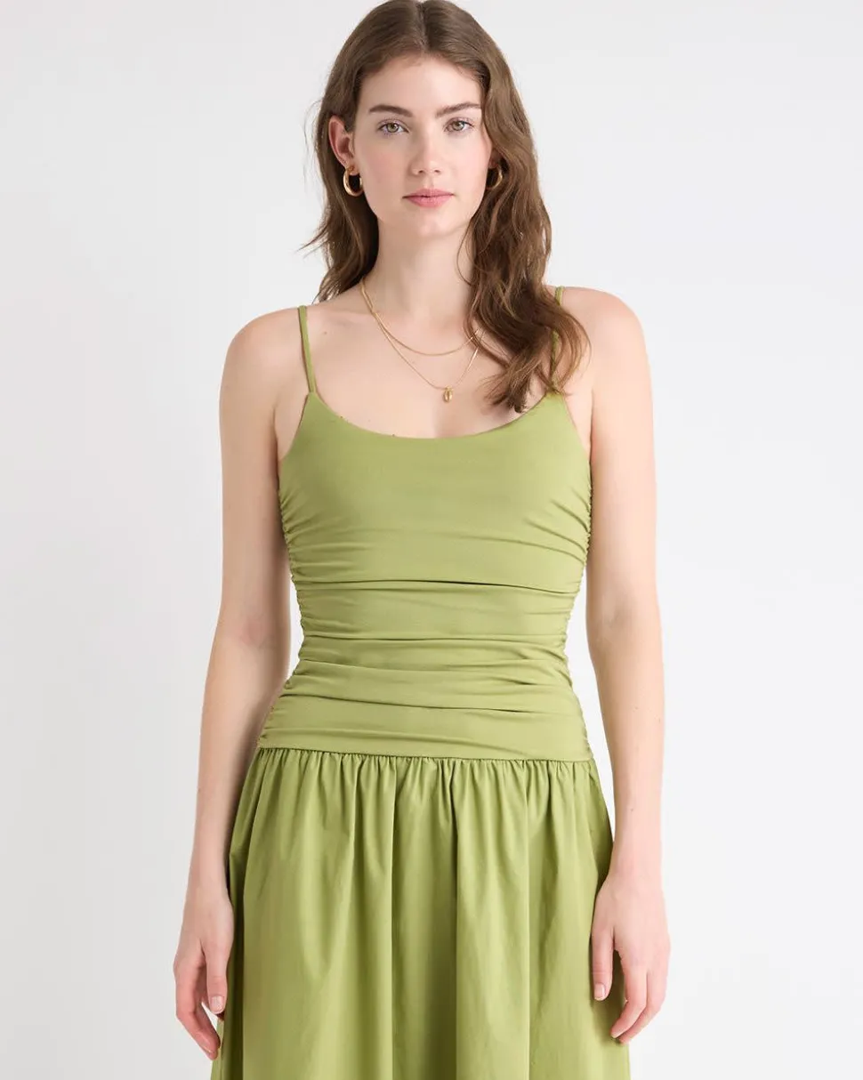 Sleeveless Round-Neck Mix-Media Midi Dress
