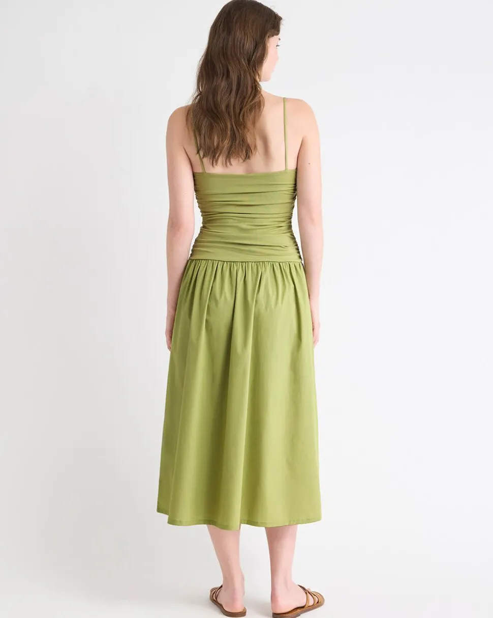 Sleeveless Round-Neck Mix-Media Midi Dress