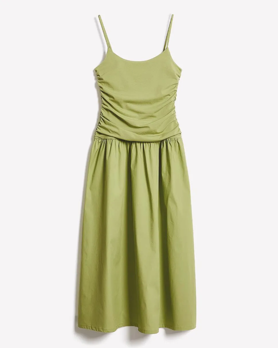Sleeveless Round-Neck Mix-Media Midi Dress