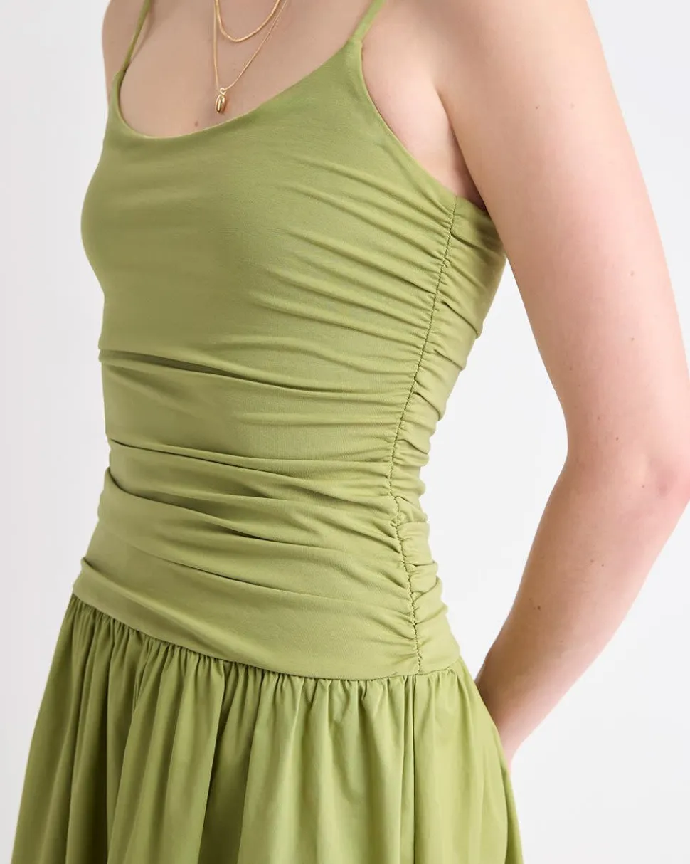 Sleeveless Round-Neck Mix-Media Midi Dress