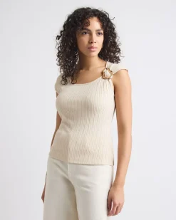 Sleeveless Scoop-Neck Top with Metal Ring