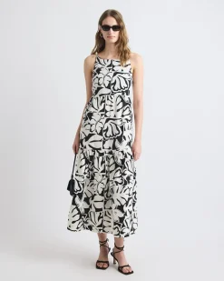 Sleeveless Square-Neck Linen-Blend Straight Maxi Dress