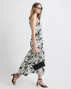 Sleeveless Square-Neck Linen-Blend Straight Maxi Dress