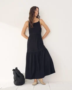 Sleeveless Square-Neck Linen-Blend Straight Maxi Dress