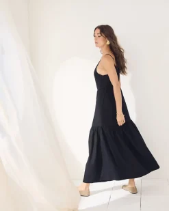 Sleeveless Square-Neck Linen-Blend Straight Maxi Dress