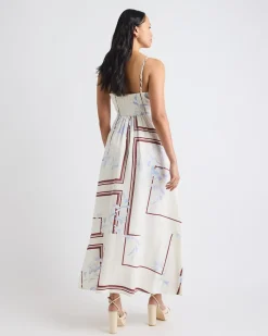 Sleeveless Square-Neck Linen-Blend Midi Dress