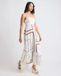 Sleeveless Square-Neck Linen-Blend Midi Dress