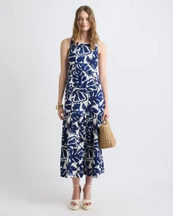 Sleeveless Square-Neck Linen-Blend Straight Maxi Dress