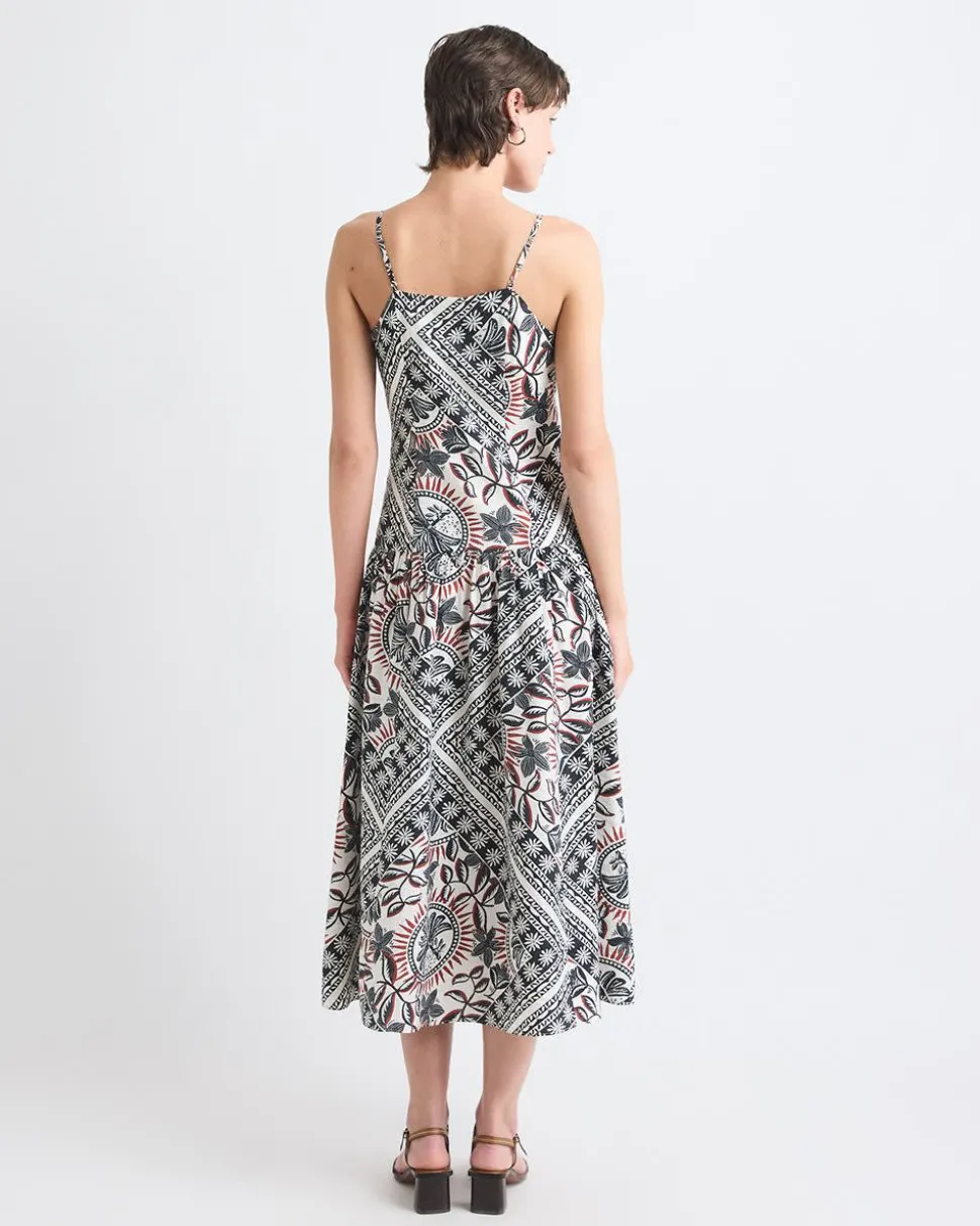 Sleeveless Square-Neck Midi Dress with Drop Waist
