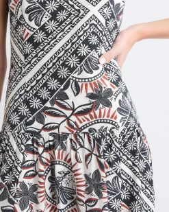 Sleeveless Square-Neck Midi Dress with Drop Waist