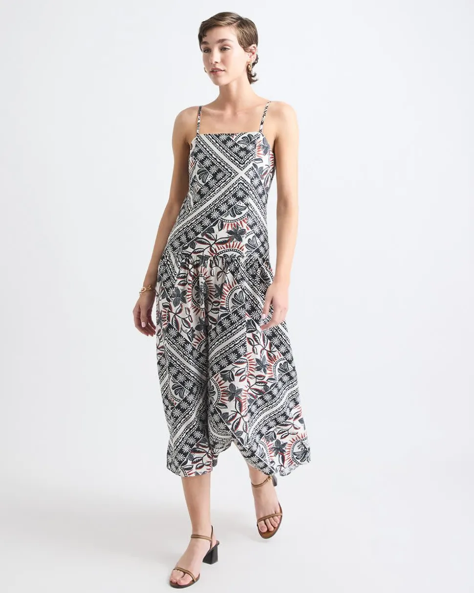 Sleeveless Square-Neck Midi Dress with Drop Waist