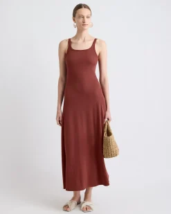 Sleeveless Square-Neck Ribbed Midi Dress