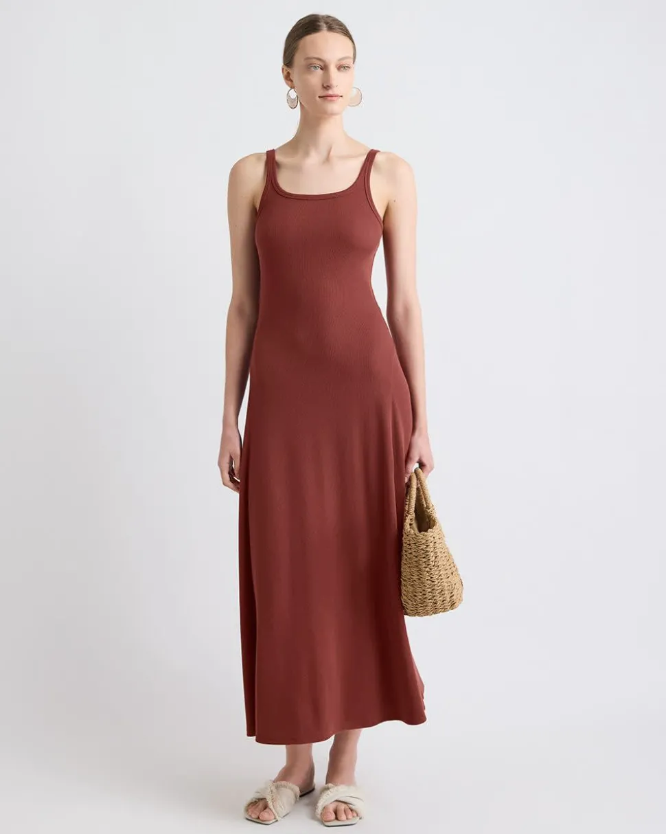 Sleeveless Square-Neck Ribbed Midi Dress