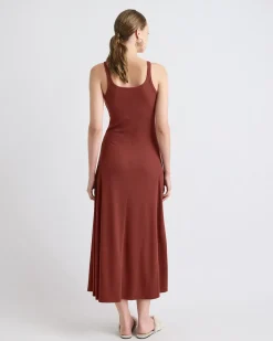 Sleeveless Square-Neck Ribbed Midi Dress