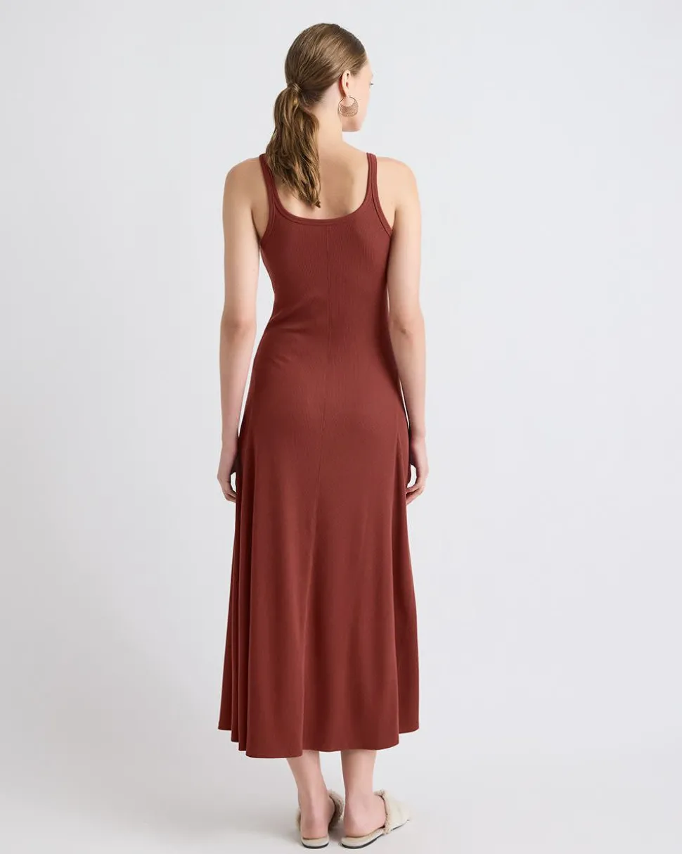 Sleeveless Square-Neck Ribbed Midi Dress