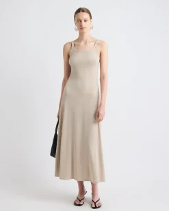 Sleeveless Square-Neck Ribbed Midi Dress