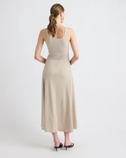 Sleeveless Square-Neck Ribbed Midi Dress