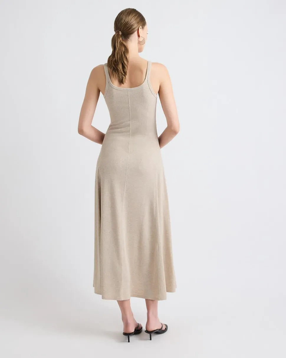 Sleeveless Square-Neck Ribbed Midi Dress