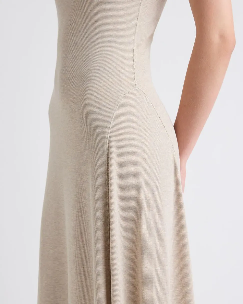 Sleeveless Square-Neck Ribbed Midi Dress