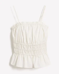 Sleeveless Square-Neck Smocked Poplin Blouse