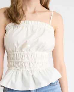 Sleeveless Square-Neck Smocked Poplin Blouse