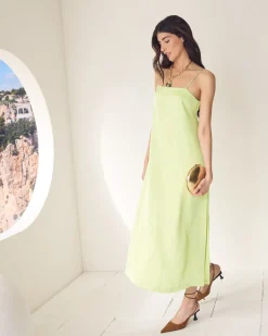 Sleeveless Square-Neck Straight Midi Dress