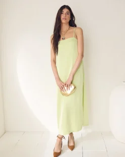 Sleeveless Square-Neck Straight Midi Dress