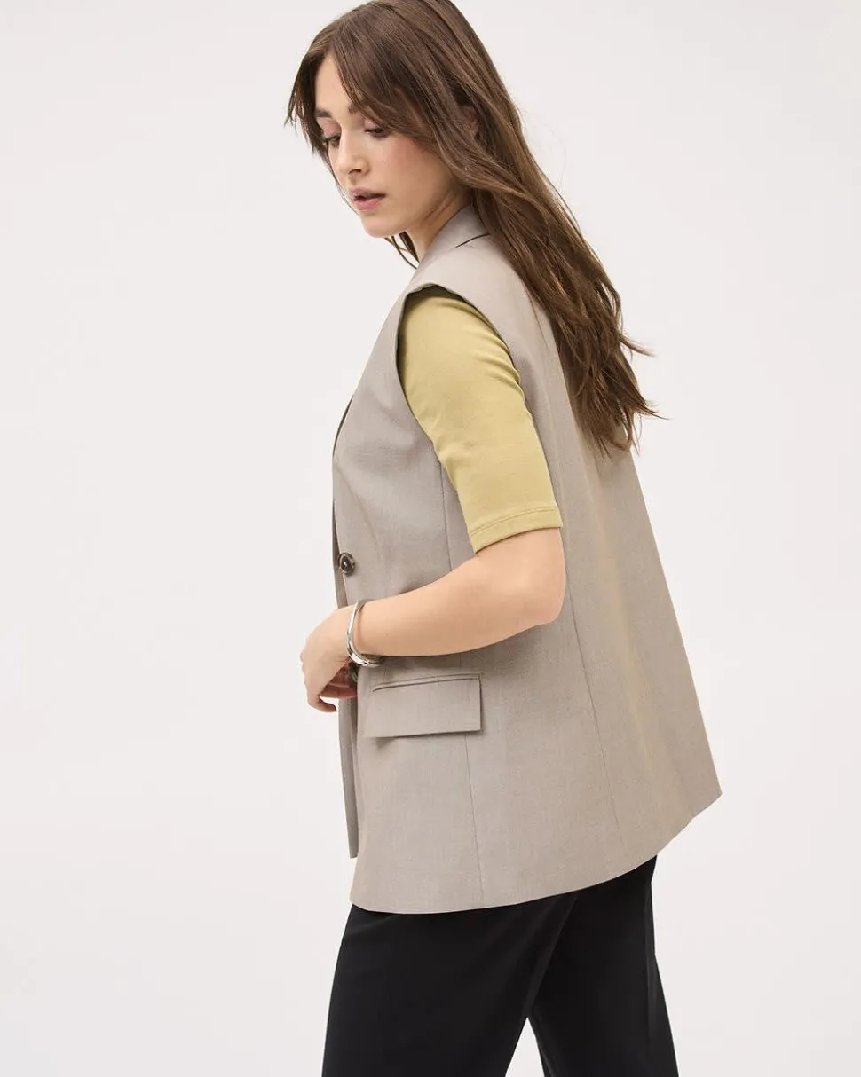 Sleeveless Taupe Long Vest
