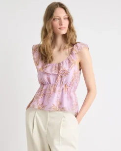 Sleeveless U-Neck Empire-Cut Blouse with Ruffles