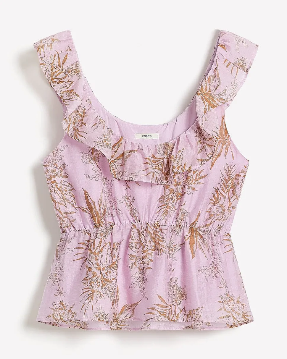 Sleeveless U-Neck Empire-Cut Blouse with Ruffles