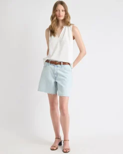 Sleeveless V-Neck Linen-Blend Blouse