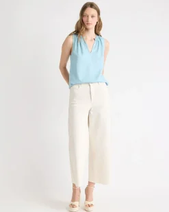 Sleeveless V-Neck Linen-Blend Blouse